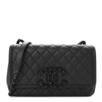 CHANEL Lambskin Quilted Medium CC Filigree Flap Black 